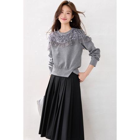 FA45380# 时尚拼接亮片花边卫衣女冬季新款甜美洋气欧货复古上衣 服裝批發女裝批發服飾貨源