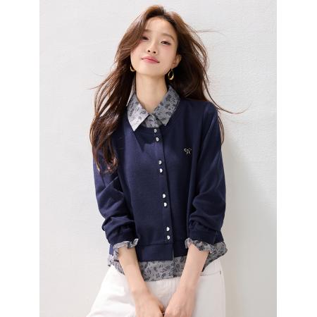 FA45381# 冬装新款时尚简约印花假两件拼接卫衣复古欧货上衣 服裝批發女裝批發服飾貨源
