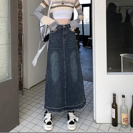 牛仔半身裙女新款早秋小个子修身显瘦高腰a字中长款裙子 服裝批發女裝批發服飾貨源