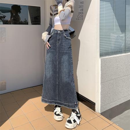 牛仔半身裙女新款早秋小个子修身显瘦高腰a字中长款裙子 服裝批發女裝批發服飾貨源