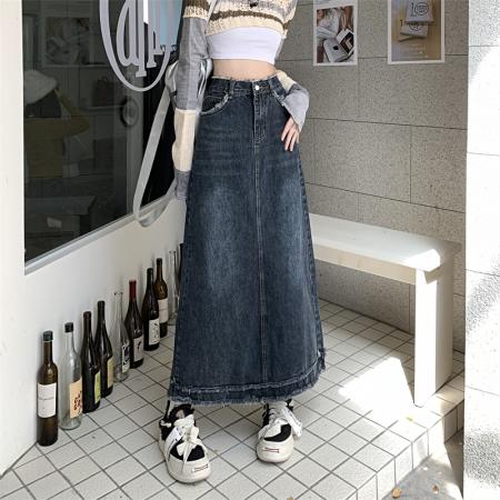 牛仔半身裙女新款早秋小个子修身显瘦高腰a字中长款裙子 服裝批發女裝批發服飾貨源