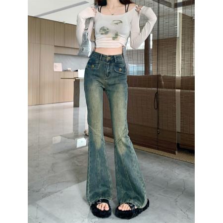 复古微喇牛仔裤女新款秋季美式辣妹弹力小个子喇叭裤子 服裝批發女裝批發服飾貨源