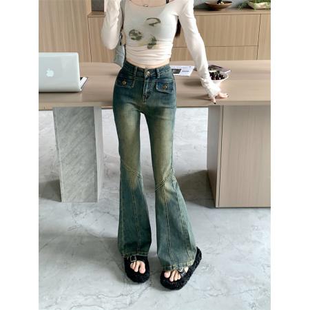 复古微喇牛仔裤女新款秋季美式辣妹弹力小个子喇叭裤子 服裝批發女裝批發服飾貨源