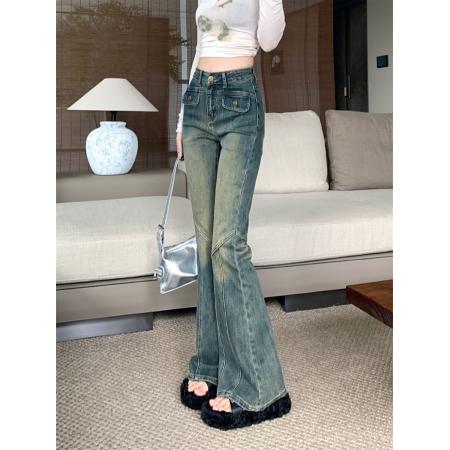 复古微喇牛仔裤女新款秋季美式辣妹弹力小个子喇叭裤子 服裝批發女裝批發服飾貨源