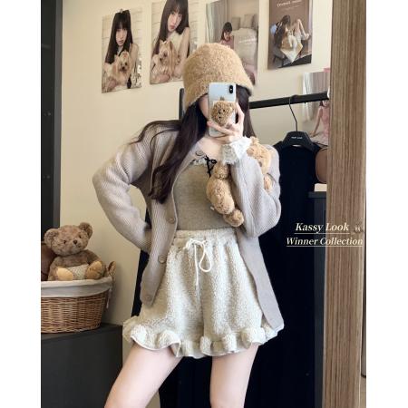 羊羔绒短裤女装冬季高腰设计感保暖宽松休闲裤毛绒热裤 服裝批發女裝批發服飾貨源