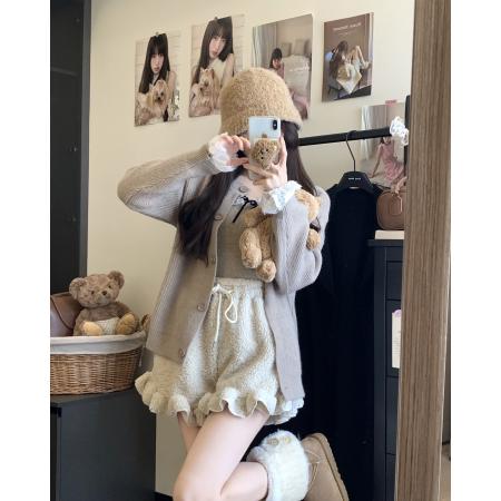 羊羔绒短裤女装冬季高腰设计感保暖宽松休闲裤毛绒热裤 服裝批發女裝批發服飾貨源