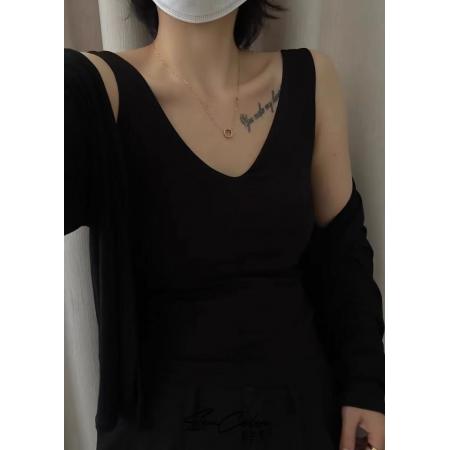 秋冬磨绒保暖吊带背心女V领高级感无痕带胸垫修身显瘦打底衫上衣 服裝批發女裝批發服飾貨源