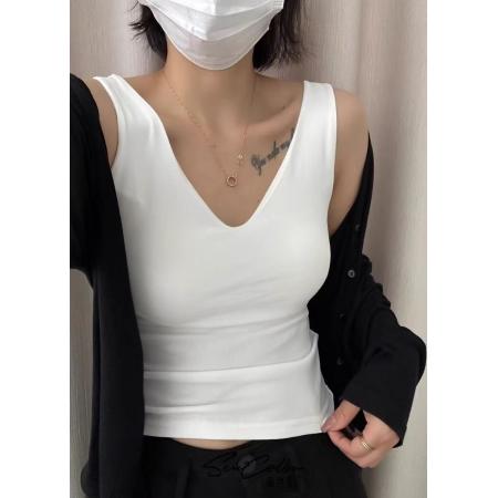 秋冬磨绒保暖吊带背心女V领高级感无痕带胸垫修身显瘦打底衫上衣 服裝批發女裝批發服飾貨源