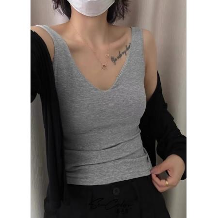 秋冬磨绒保暖吊带背心女V领高级感无痕带胸垫修身显瘦打底衫上衣 服裝批發女裝批發服飾貨源
