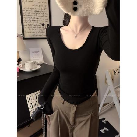 FA45408# 早秋新款纯欲性感蕾丝露背正肩长袖女修身百搭一体式带胸垫 服裝批發女裝批發服飾貨源