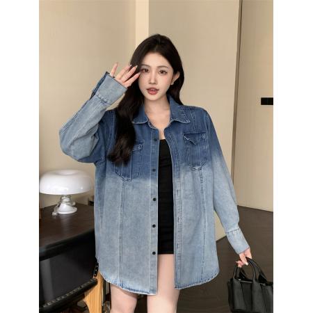 FA45414# 复古做旧牛仔衬衫女早秋新款新品宽松韩版长袖衬衣外套潮 服裝批發女裝批發服飾貨源