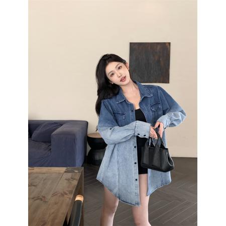 FA45414# 复古做旧牛仔衬衫女早秋新款新品宽松韩版长袖衬衣外套潮 服裝批發女裝批發服飾貨源