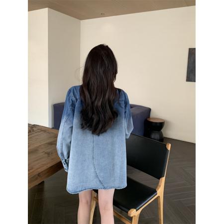 FA45414# 复古做旧牛仔衬衫女早秋新款新品宽松韩版长袖衬衣外套潮 服裝批發女裝批發服飾貨源