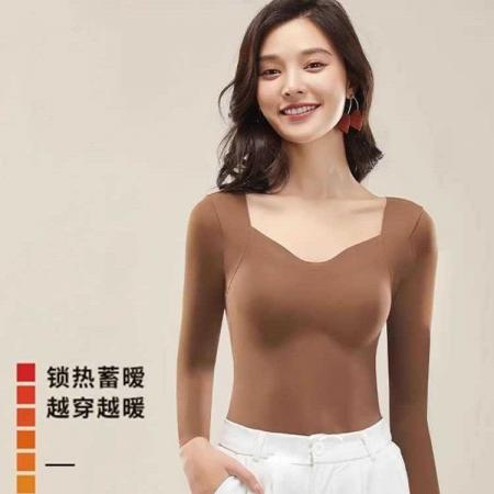 保暖上衣内搭打底女士秋冬长袖带胸垫可外穿肌底打底衫 服裝批發女裝批發服飾貨源
