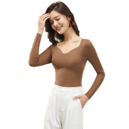 保暖上衣内搭打底女士秋冬长袖带胸垫可外穿肌底打底衫 服裝批發女裝批發服飾貨源