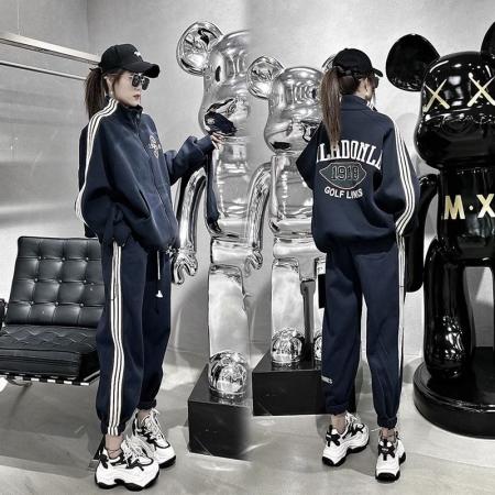 FA45423# 春秋季时尚洋气学生网红休闲三条杠裤子两件套运动套装女 服裝批發女裝批發服飾貨源