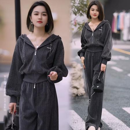 高级感休闲运动套装女春秋新款时尚洋气宽松显瘦阔腿裤两件套 服裝批發女裝批發服飾貨源
