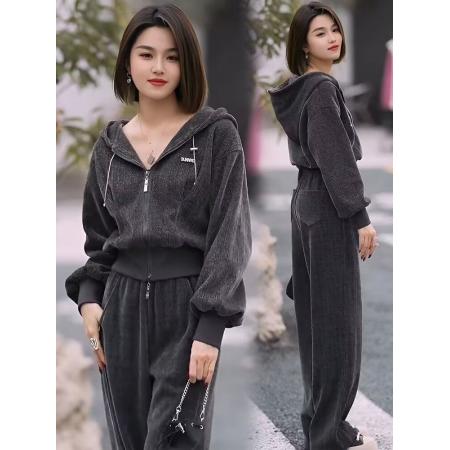 高级感休闲运动套装女春秋新款时尚洋气宽松显瘦阔腿裤两件套 服裝批發女裝批發服飾貨源