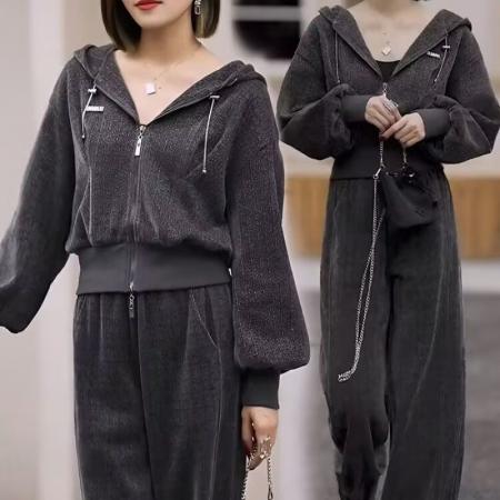 高级感休闲运动套装女春秋新款时尚洋气宽松显瘦阔腿裤两件套 服裝批發女裝批發服飾貨源