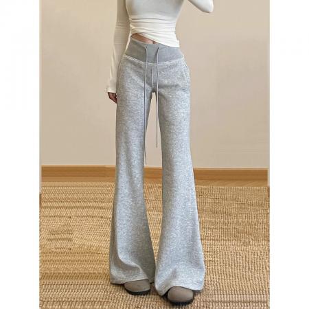新款高腰垂感显瘦卫裤休闲加厚提臀运动裤微喇叭裤女秋季 服裝批發女裝批發服飾貨源