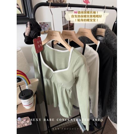 秋冬韩版德绒自发热保暖百搭T恤外穿内搭纯色打底上衣 服裝批發女裝批發服飾貨源