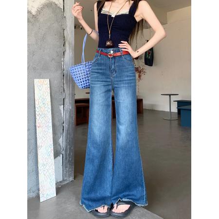 FA45178# 高腰直筒微喇...