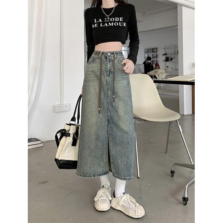 FA45181# 牛仔半身裙女早秋高腰包臀裙新款复古直筒宽松a字中长款 服裝批發女裝批發服飾貨源