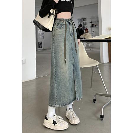 FA45181# 牛仔半身裙女早秋高腰包臀裙新款复古直筒宽松a字中长款 服裝批發女裝批發服飾貨源