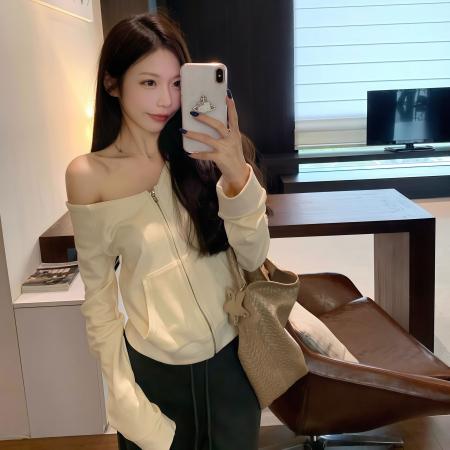 FA45184# 春秋新款时尚休闲百搭潮流连帽卫衣拉链外套女开衫上衣 服裝批發女裝批發服飾貨源