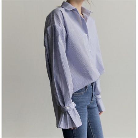 FA45208# 韩版百搭条纹灯笼袖衬衫女衬衣 服裝批發女裝批發服飾貨源