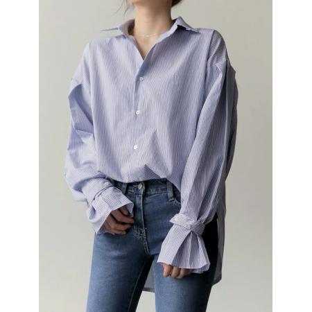 FA45208# 韩版百搭条纹灯笼袖衬衫女衬衣 服裝批發女裝批發服飾貨源