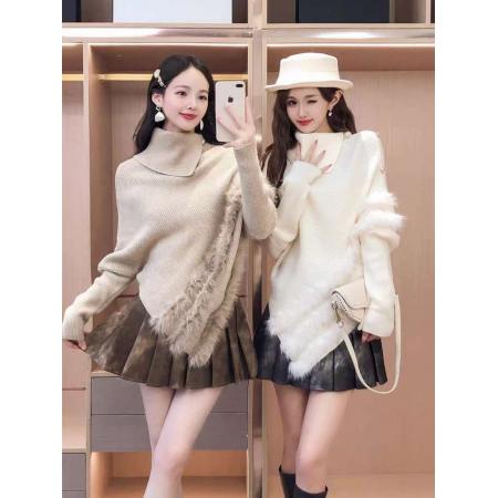 FA45212# 慵懒氛围感高领长袖毛衣女秋季新款休闲软糯气质宽松针织上衣 服裝批發女裝批發服飾貨源