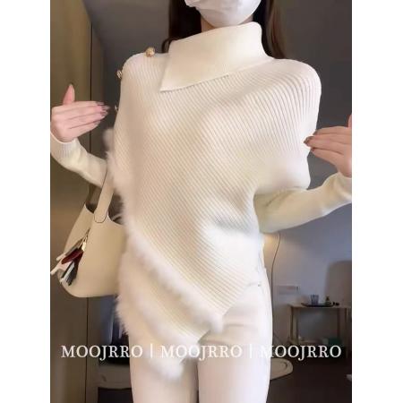 FA45212# 慵懒氛围感高领长袖毛衣女秋季新款休闲软糯气质宽松针织上衣 服裝批發女裝批發服飾貨源