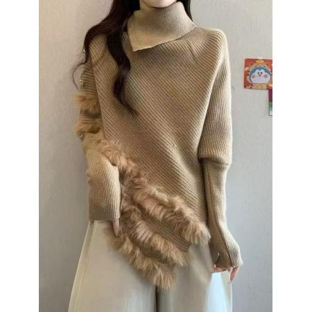 FA45212# 慵懒氛围感高领长袖毛衣女秋季新款休闲软糯气质宽松针织上衣 服裝批發女裝批發服飾貨源