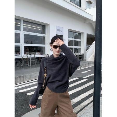 FA45213# 韩系慵懒风半高领蝙蝠袖套头针织衫女秋季温柔风小众内搭上衣 服裝批發女裝批發服飾貨源