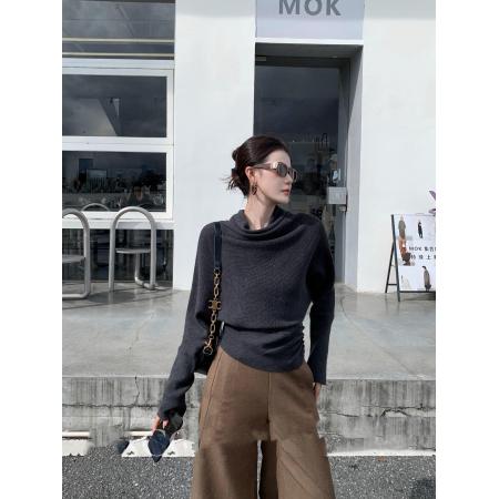 FA45213# 韩系慵懒风半高领蝙蝠袖套头针织衫女秋季温柔风小众内搭上衣 服裝批發女裝批發服飾貨源