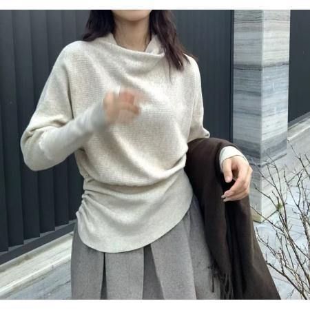 FA45213# 韩系慵懒风半高领蝙蝠袖套头针织衫女秋季温柔风小众内搭上衣 服裝批發女裝批發服飾貨源