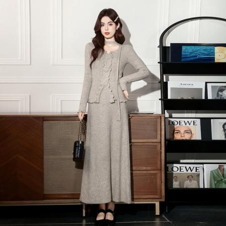 FA45224# 秋冬新款温柔优雅气质小女人长款显瘦针织两件套装裙 服裝批發女裝批發服飾貨源