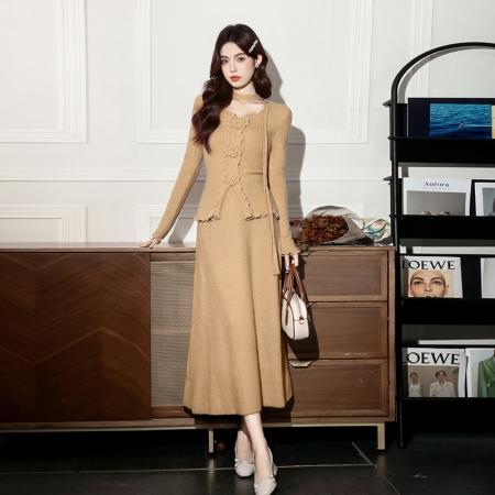 FA45224# 秋冬新款温柔优雅气质小女人长款显瘦针织两件套装裙 服裝批發女裝批發服飾貨源