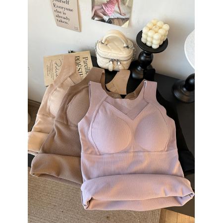 FA45234# 大码保暖背心塑形防外扩提拉带垫内衣内搭V领磨绒暖肤打底衫 服裝批發女裝批發服飾貨源