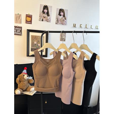 FA45234# 大码保暖背心塑形防外扩提拉带垫内衣内搭V领磨绒暖肤打底衫 服裝批發女裝批發服飾貨源