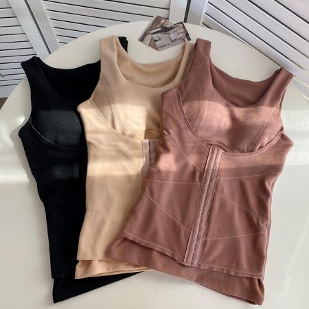 FA45235# 大码德绒收副乳聚拢保暖背心带排扣托胸收腹打底衫束腰背心女 服裝批發女裝批發服飾貨源