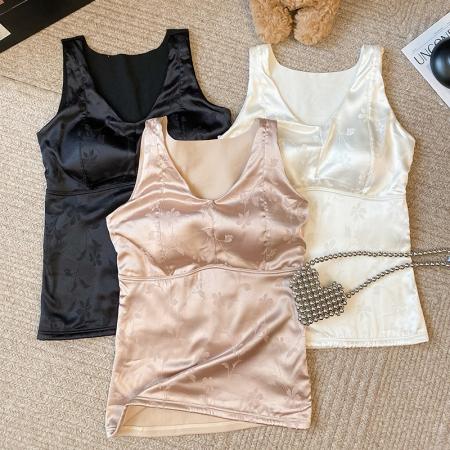 FA45239# 大码保暖内衣新中式轻奢仿缎磨绒带垫内衣弹力内搭长打底衫女 服裝批發女裝批發服飾貨源