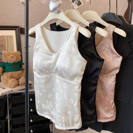 FA45239# 大码保暖内衣新中式轻奢仿缎磨绒带垫内衣弹力内搭长打底衫女 服裝批發女裝批發服飾貨源