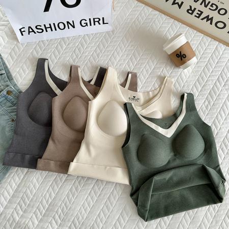 FA45240# 大码德绒保暖背心V领胶原蛋白暖绒带垫打底背心内搭长款上衣 服裝批發女裝批發服飾貨源