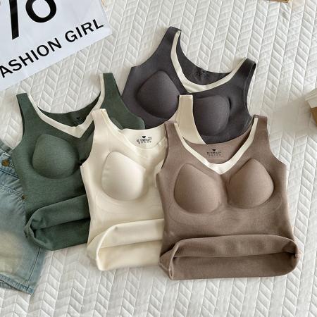 FA45240# 大码德绒保暖背心V领胶原蛋白暖绒带垫打底背心内搭长款上衣 服裝批發女裝批發服飾貨源