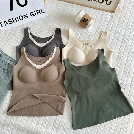 FA45240# 大码德绒保暖背心V领胶原蛋白暖绒带垫打底背心内搭长款上衣 服裝批發女裝批發服飾貨源