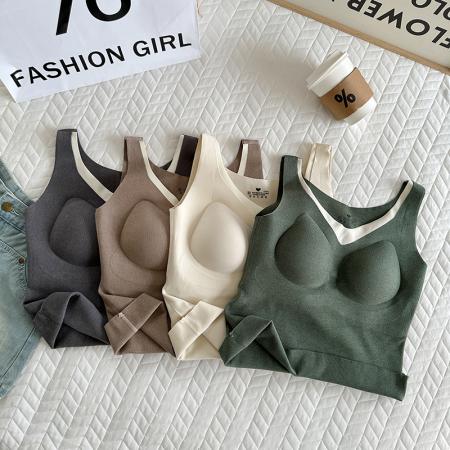 FA45240# 大码德绒保暖背心V领胶原蛋白暖绒带垫打底背心内搭长款上衣 服裝批發女裝批發服飾貨源