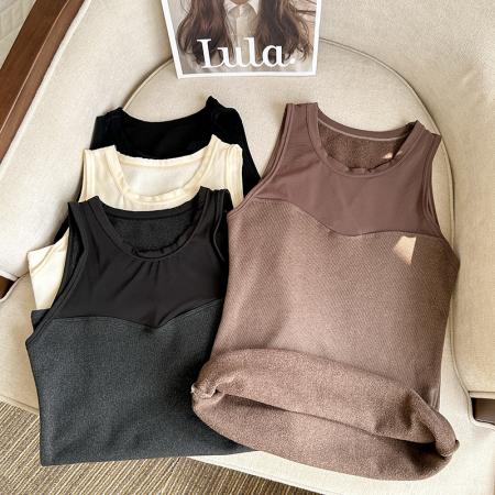 FA45241# 大码加厚速热奥绒保暖背心内搭打底衫圆领网纱长款打底衫 服裝批發女裝批發服飾貨源