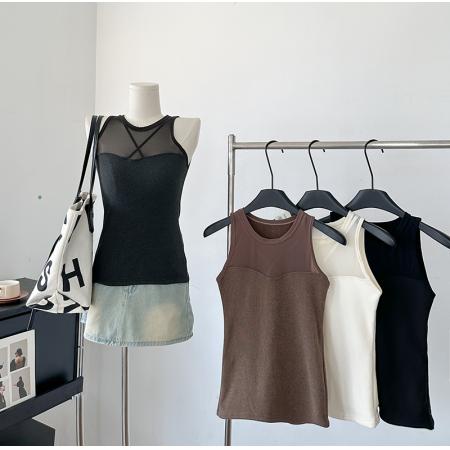 FA45241# 大码加厚速热奥绒保暖背心内搭打底衫圆领网纱长款打底衫 服裝批發女裝批發服飾貨源